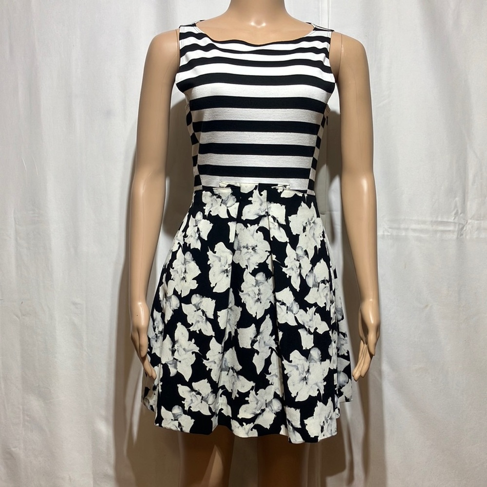 RACHEL Rachel Roy Black and White Mini Fit and Flare Dress